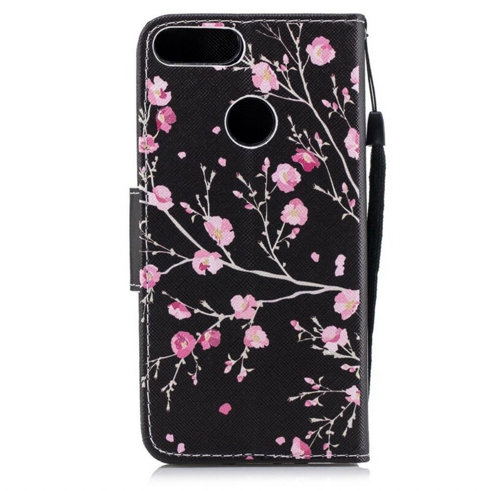 Flip Case Für Huawei P Smart Mit Kordel Rosa Riemenblumen