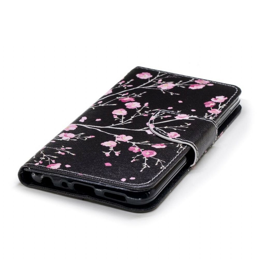 Flip Case Für Huawei P Smart Mit Kordel Rosa Riemenblumen