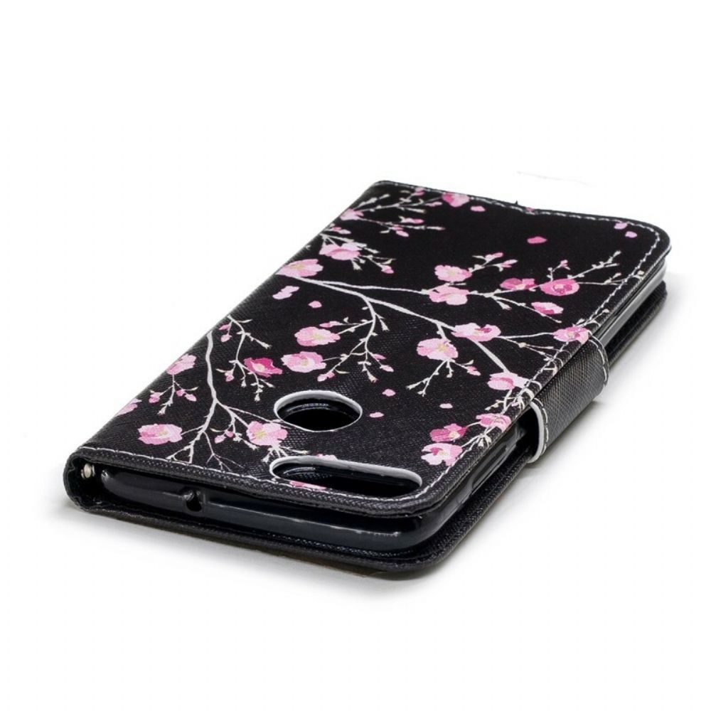 Flip Case Für Huawei P Smart Mit Kordel Rosa Riemenblumen