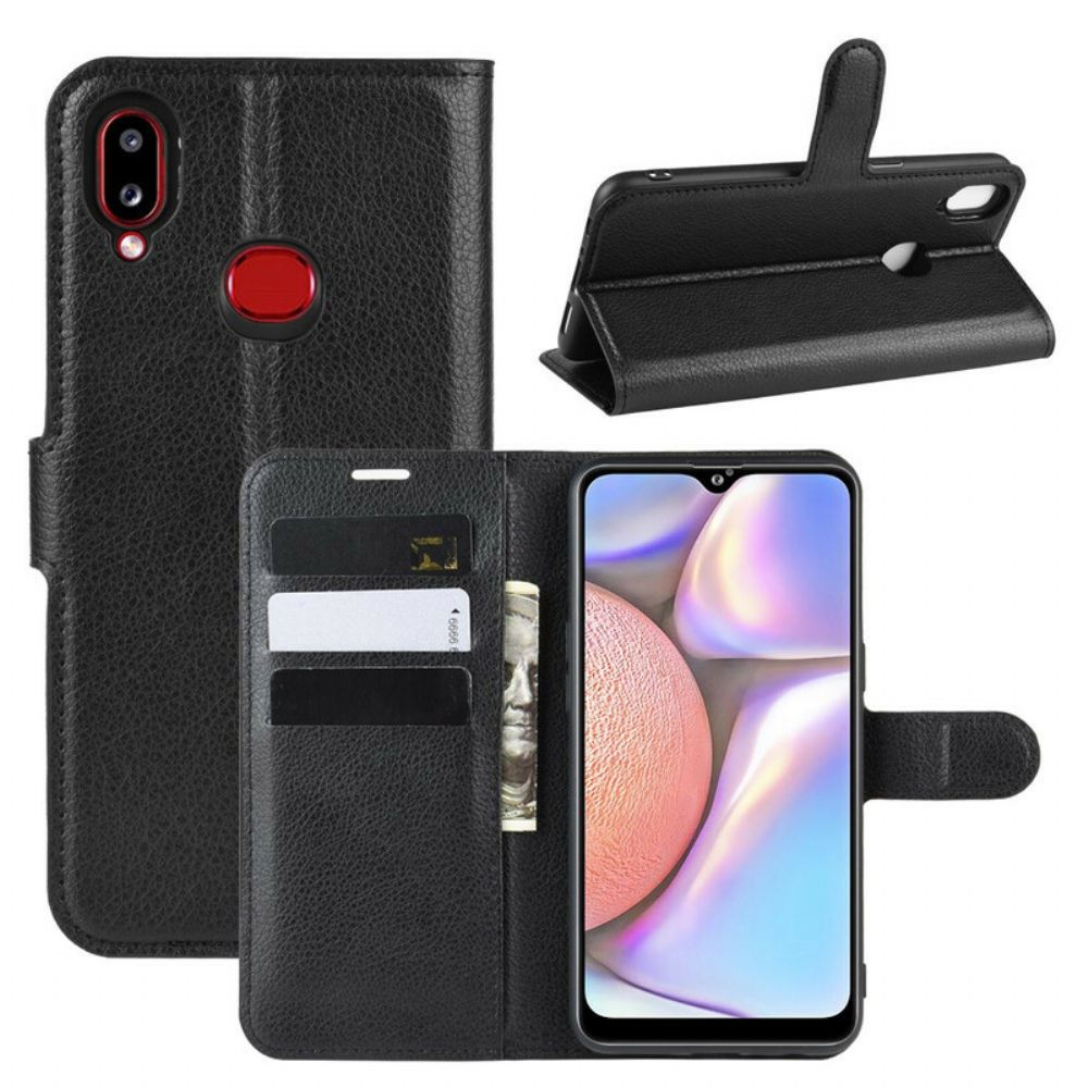 Flip Case Für Samsung Galaxy A10s Klassischer Litschi-leder-effekt