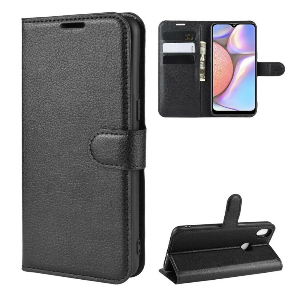 Flip Case Für Samsung Galaxy A10s Klassischer Litschi-leder-effekt