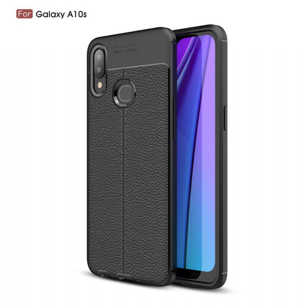 Handyhülle Für Samsung Galaxy A10s Doppellinie Litschi-leder-effekt