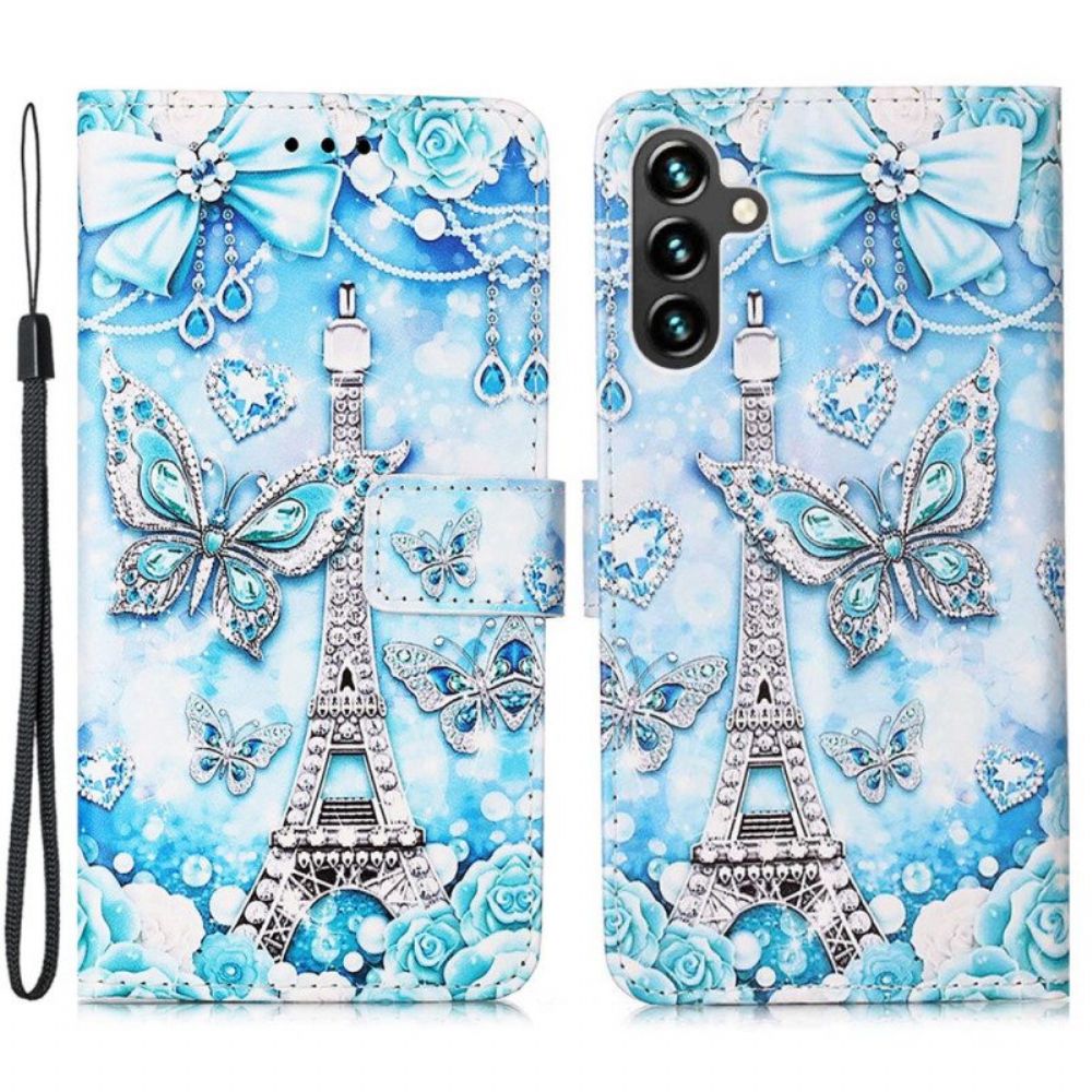 Flip Case Für Samsung Galaxy A54 5G Eiffelturm-schmetterlinge