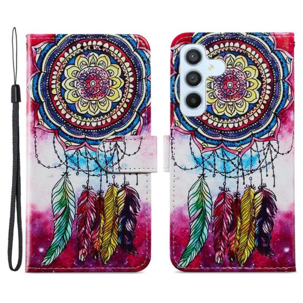 Flip Case Für Samsung Galaxy A54 5G Mit Kordel Aquarell-traumfänger Mit Riemen