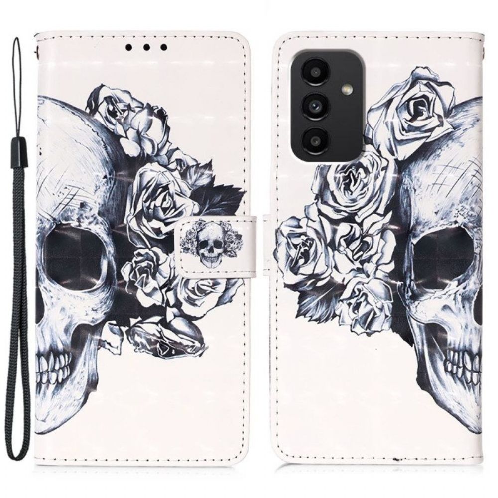 Flip Case Für Samsung Galaxy A54 5G Mit Kordel Blumenschädel Mit Riemen