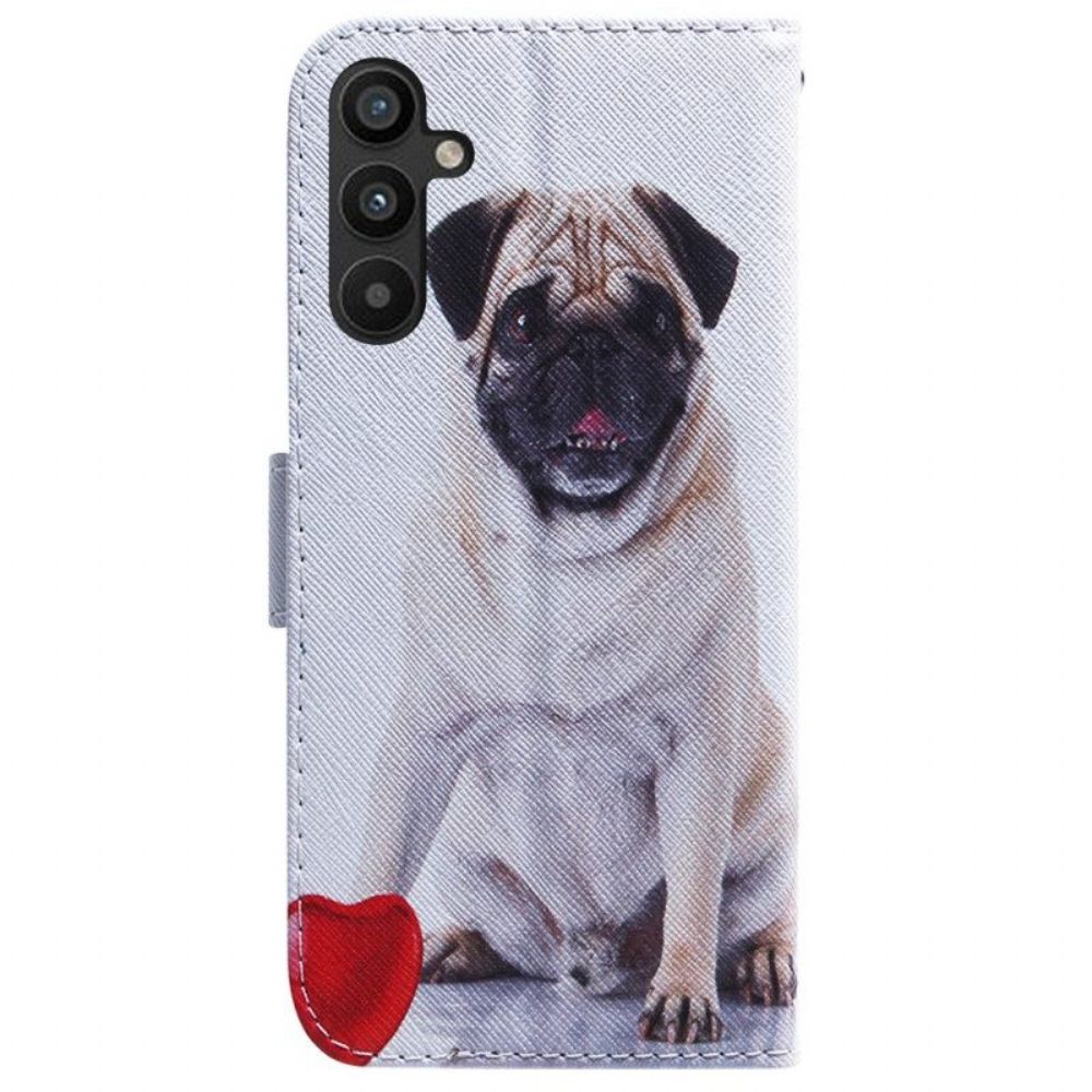 Flip Case Für Samsung Galaxy A54 5G Mit Kordel Lustiger Mops Mit Riemen