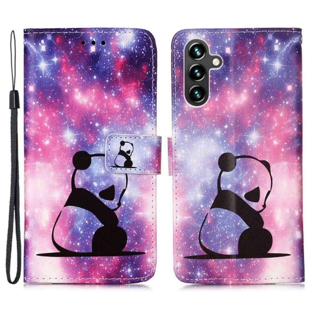 Flip Case Für Samsung Galaxy A54 5G Mit Kordel Schlüsselband Galaxy Panda