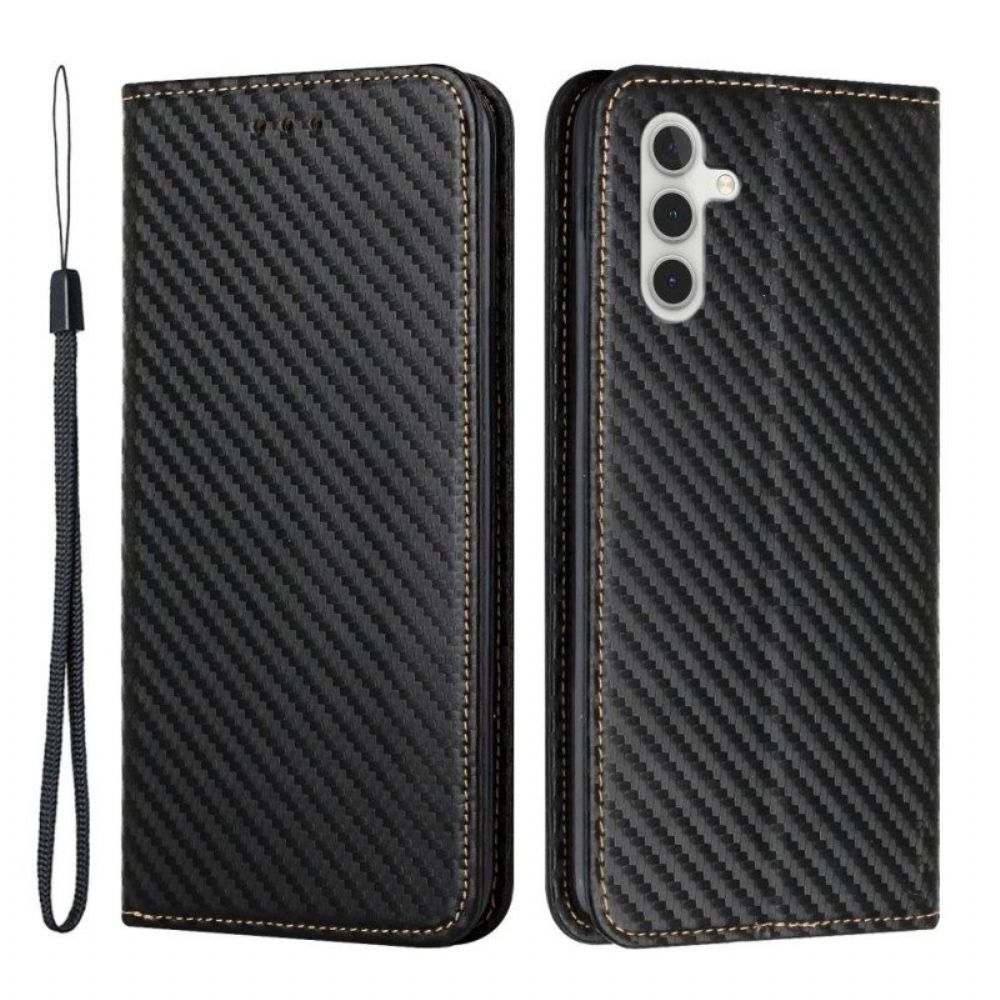 Schutzhülle Für Samsung Galaxy A54 5G Mit Kordel Flip Case Riemchen-carbonfaser-stil