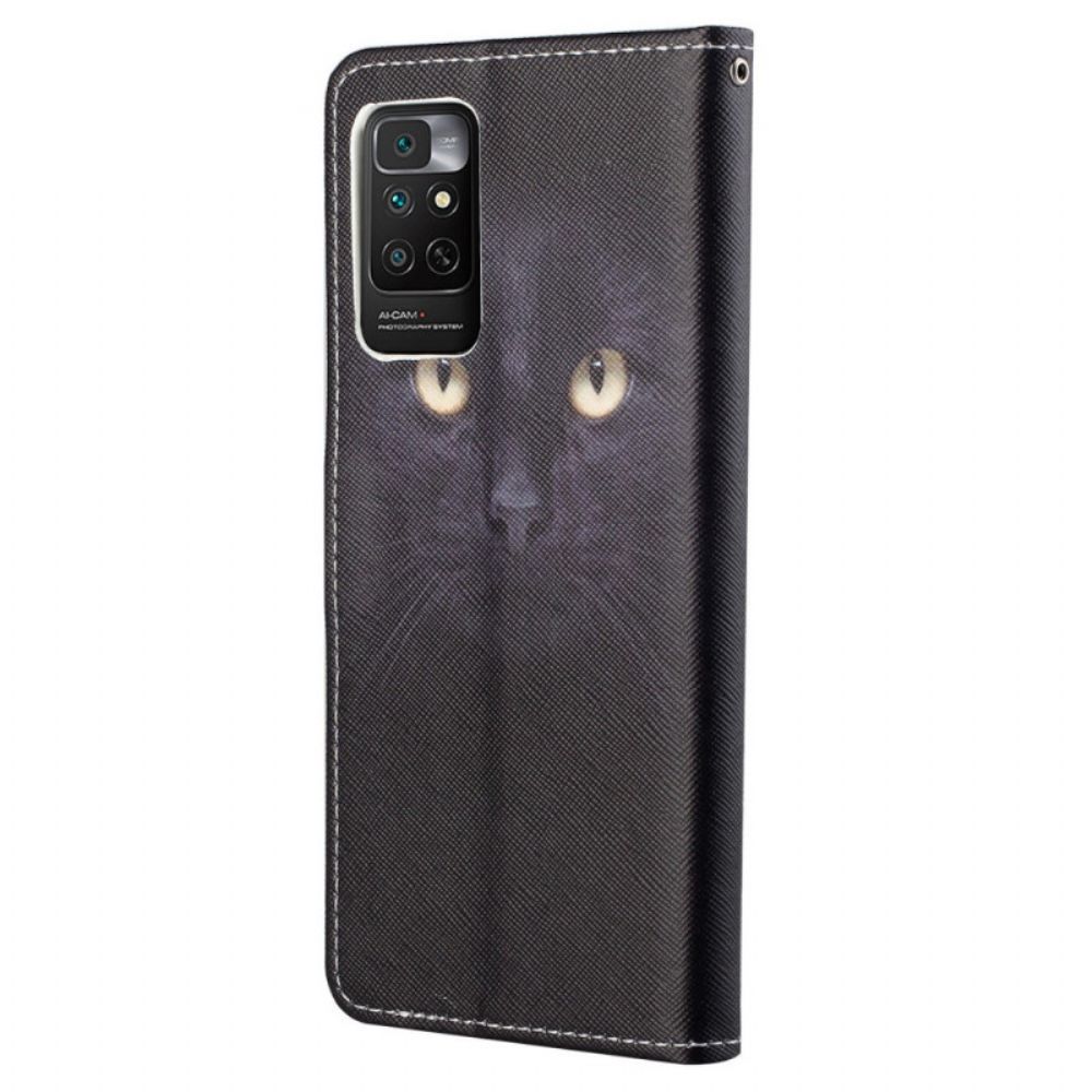 Flip Case Für Xiaomi Redmi Note 11 / 11S Mit Kordel Schwarze Katzenaugen Mit Riemen