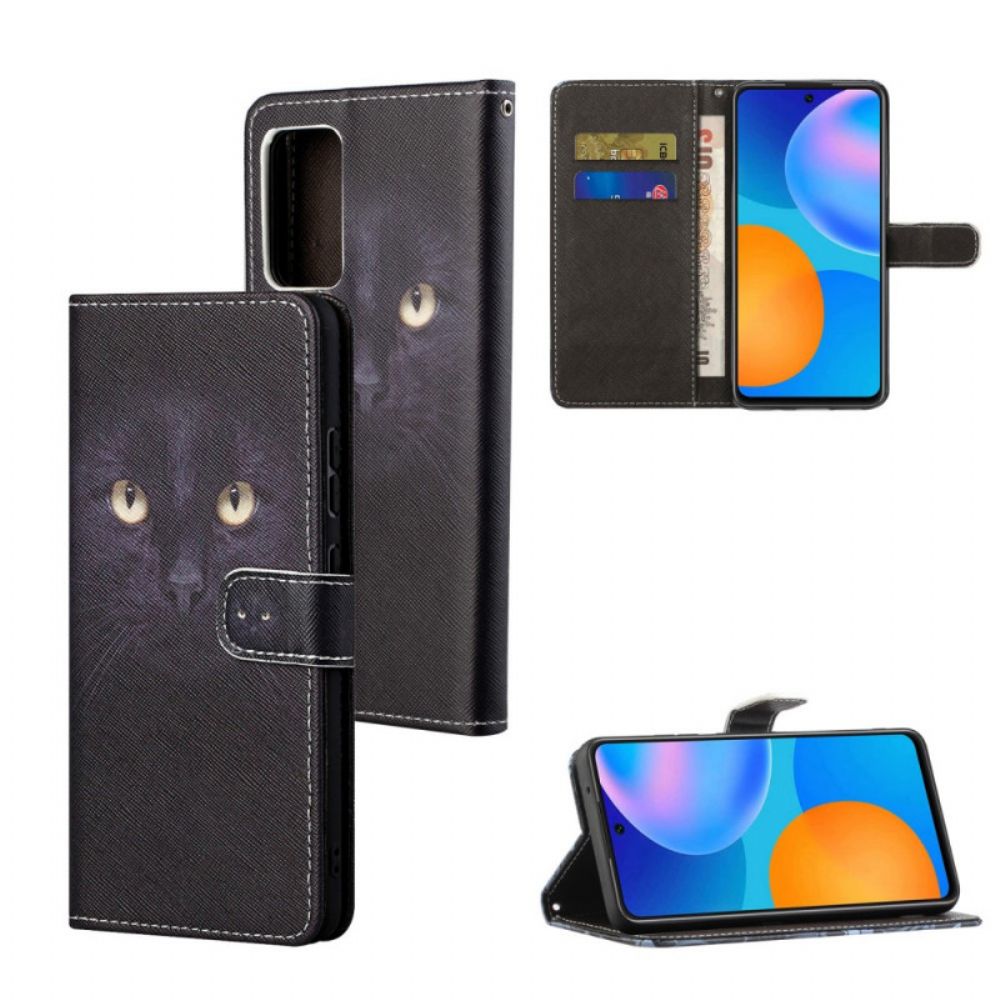 Flip Case Für Xiaomi Redmi Note 11 / 11S Mit Kordel Schwarze Katzenaugen Mit Riemen