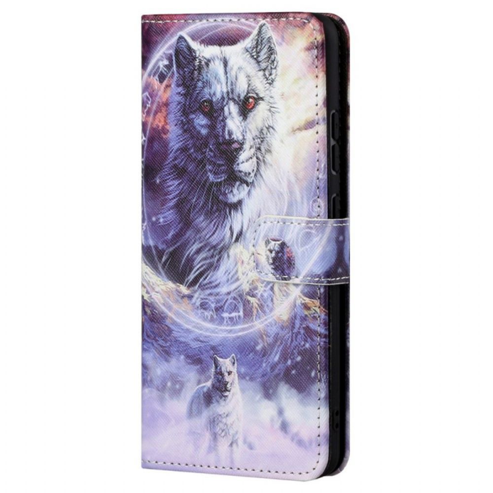 Flip Case Für Xiaomi Redmi Note 11 / 11S Winterwolf Mit Lanyard