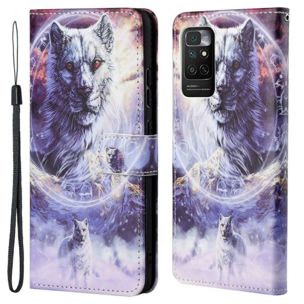 Flip Case Für Xiaomi Redmi Note 11 / 11S Winterwolf Mit Lanyard