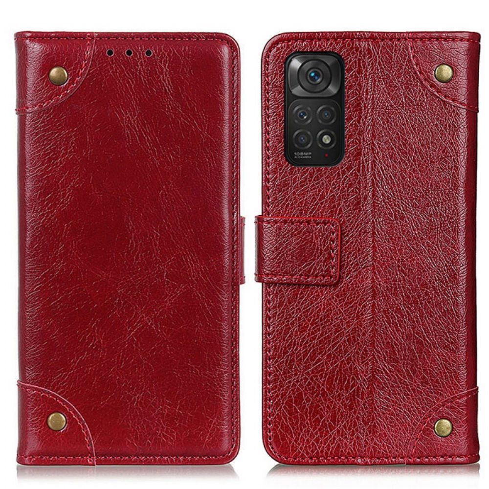 Lederhüllen Für Xiaomi Redmi Note 11 / 11S Nappaleder-stil Mit Vintage-nieten