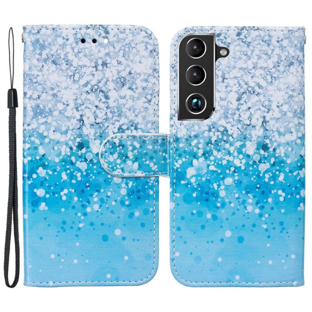 Flip Case Für Samsung Galaxy S22 Plus 5G Blauer Glitzerverlauf