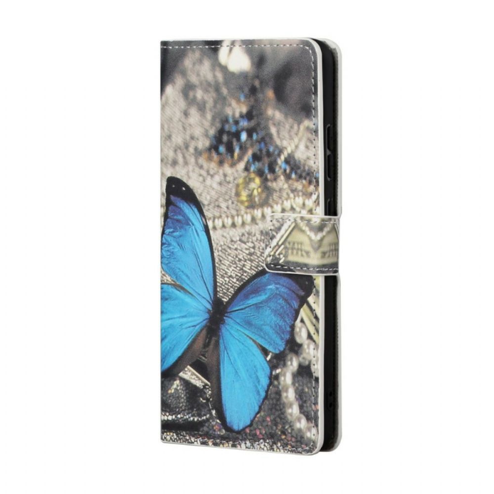 Flip Case Für Samsung Galaxy S22 Plus 5G Blauer Prestige-schmetterling