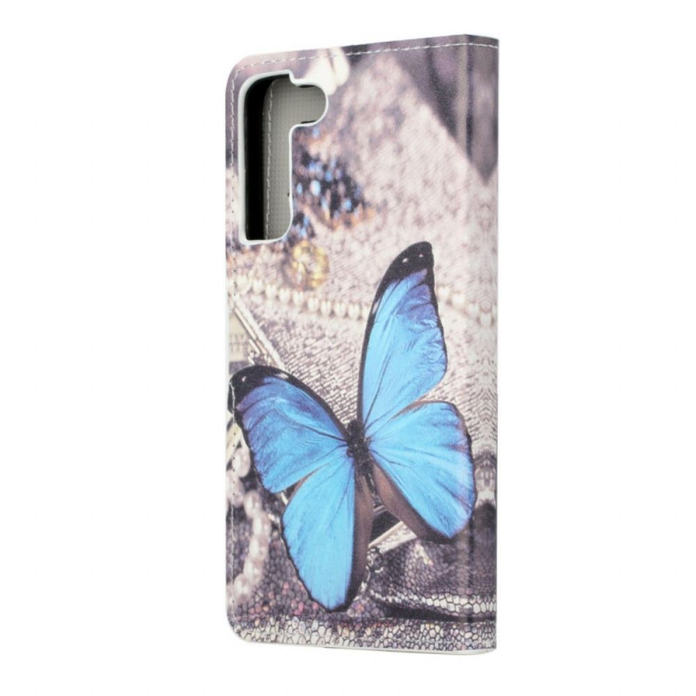 Flip Case Für Samsung Galaxy S22 Plus 5G Blauer Prestige-schmetterling