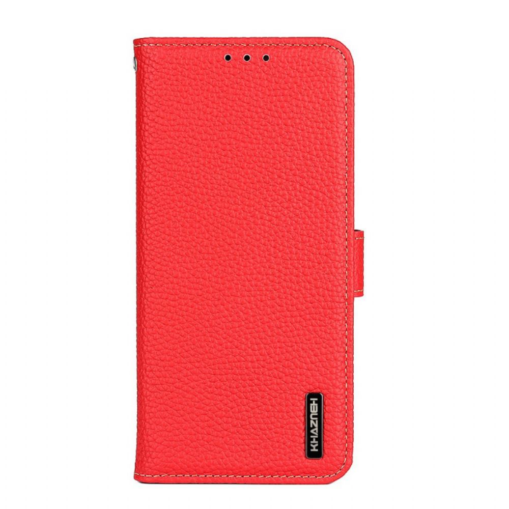 Flip Case Für Samsung Galaxy S22 Plus 5G Echtes Khazneh Litschi-leder