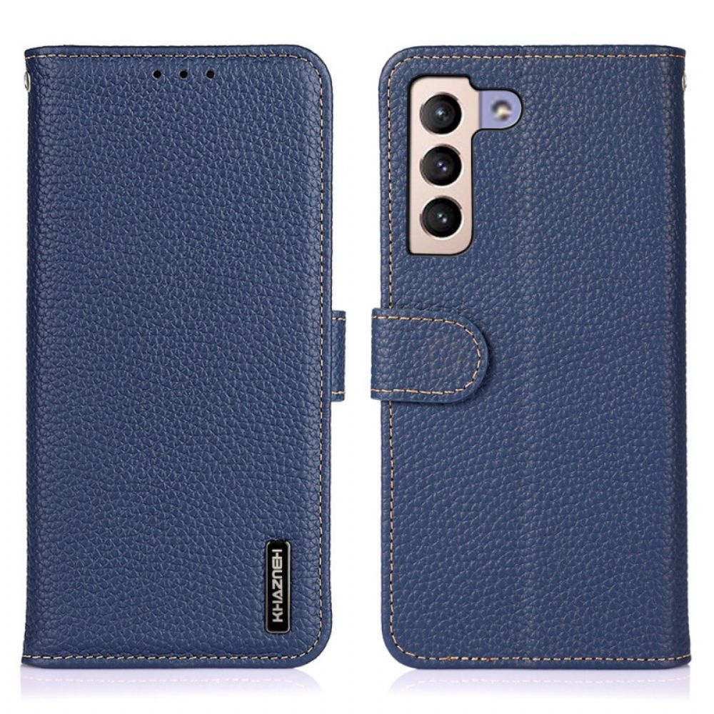 Flip Case Für Samsung Galaxy S22 Plus 5G Echtes Khazneh Litschi-leder