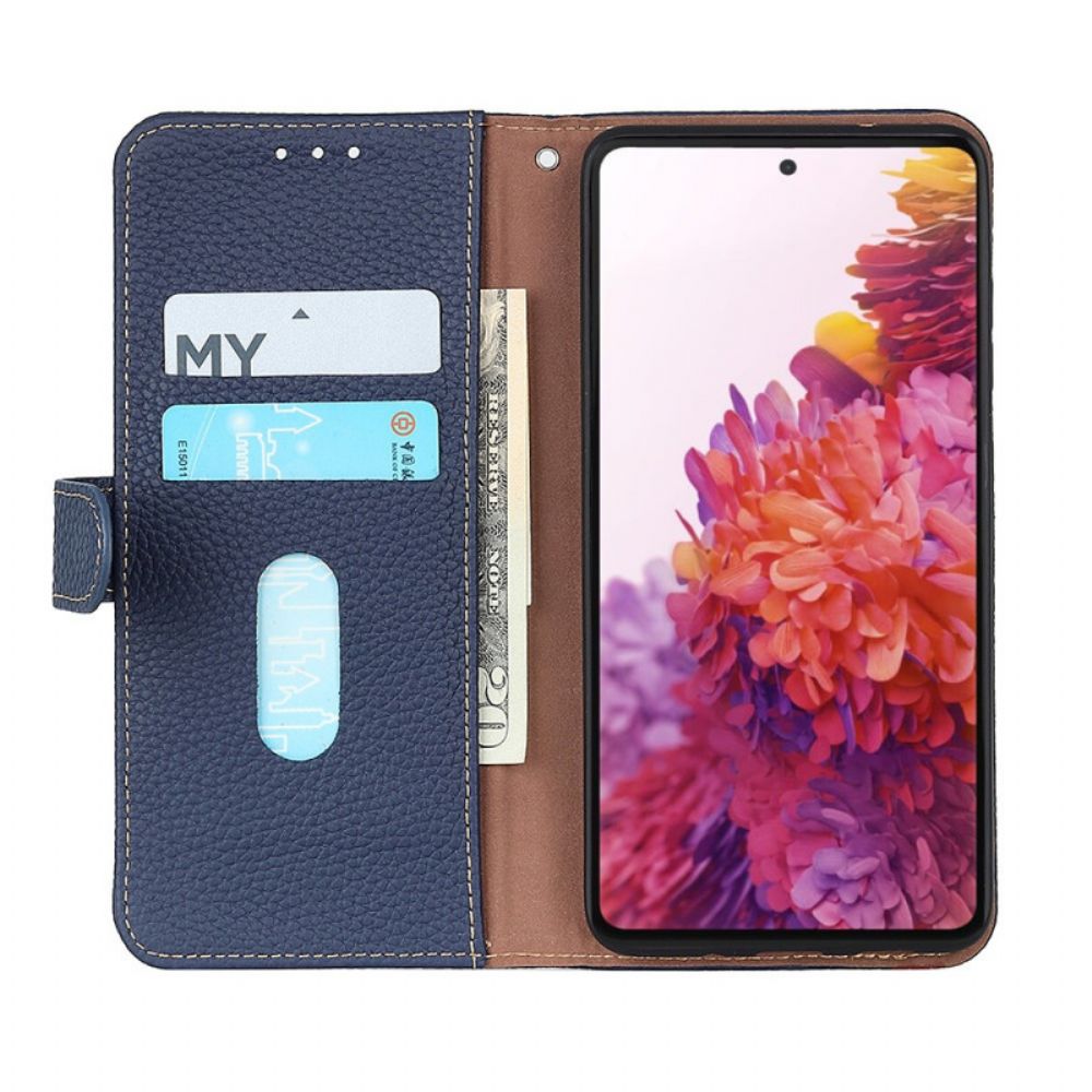 Flip Case Für Samsung Galaxy S22 Plus 5G Echtes Khazneh Litschi-leder