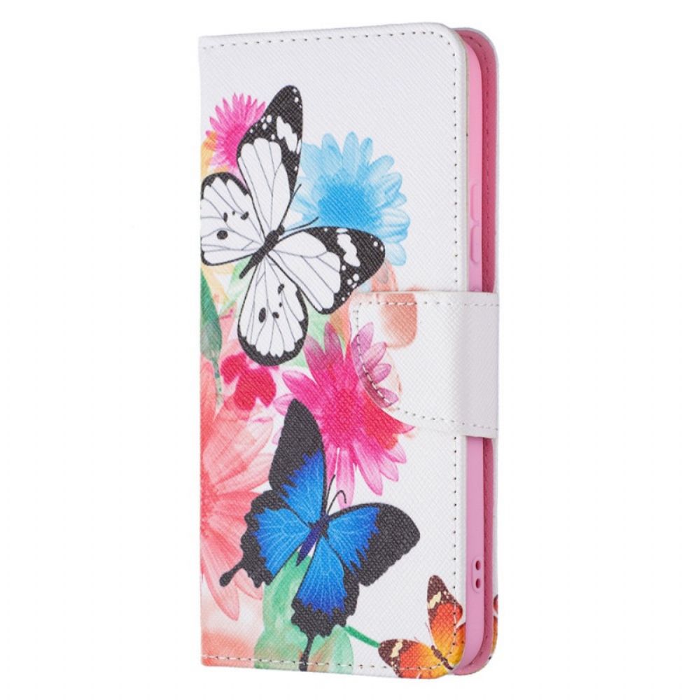 Flip Case Für Samsung Galaxy S22 Plus 5G Gemalte Schmetterlinge Und Blumen