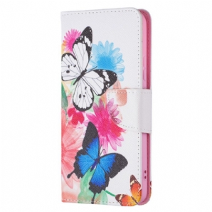 Flip Case Für Samsung Galaxy S22 Plus 5G Gemalte Schmetterlinge Und Blumen