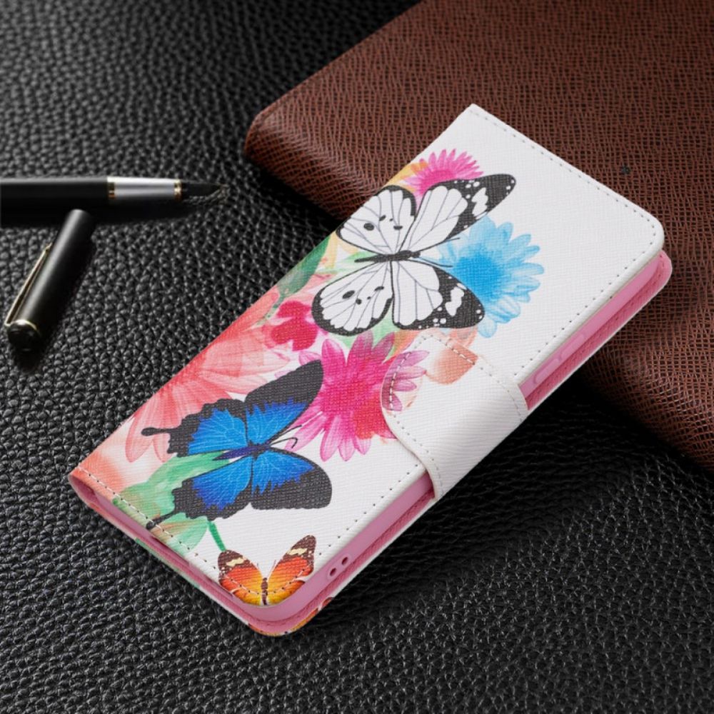 Flip Case Für Samsung Galaxy S22 Plus 5G Gemalte Schmetterlinge Und Blumen