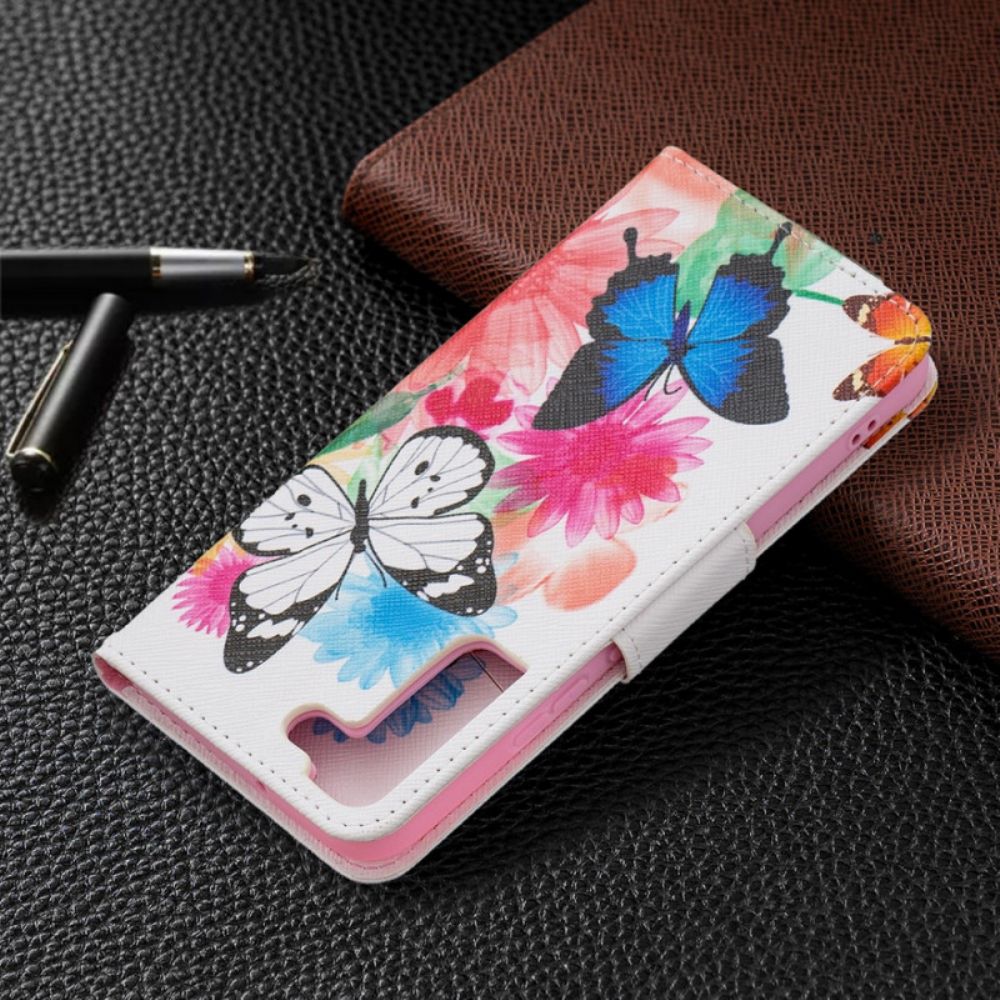 Flip Case Für Samsung Galaxy S22 Plus 5G Gemalte Schmetterlinge Und Blumen