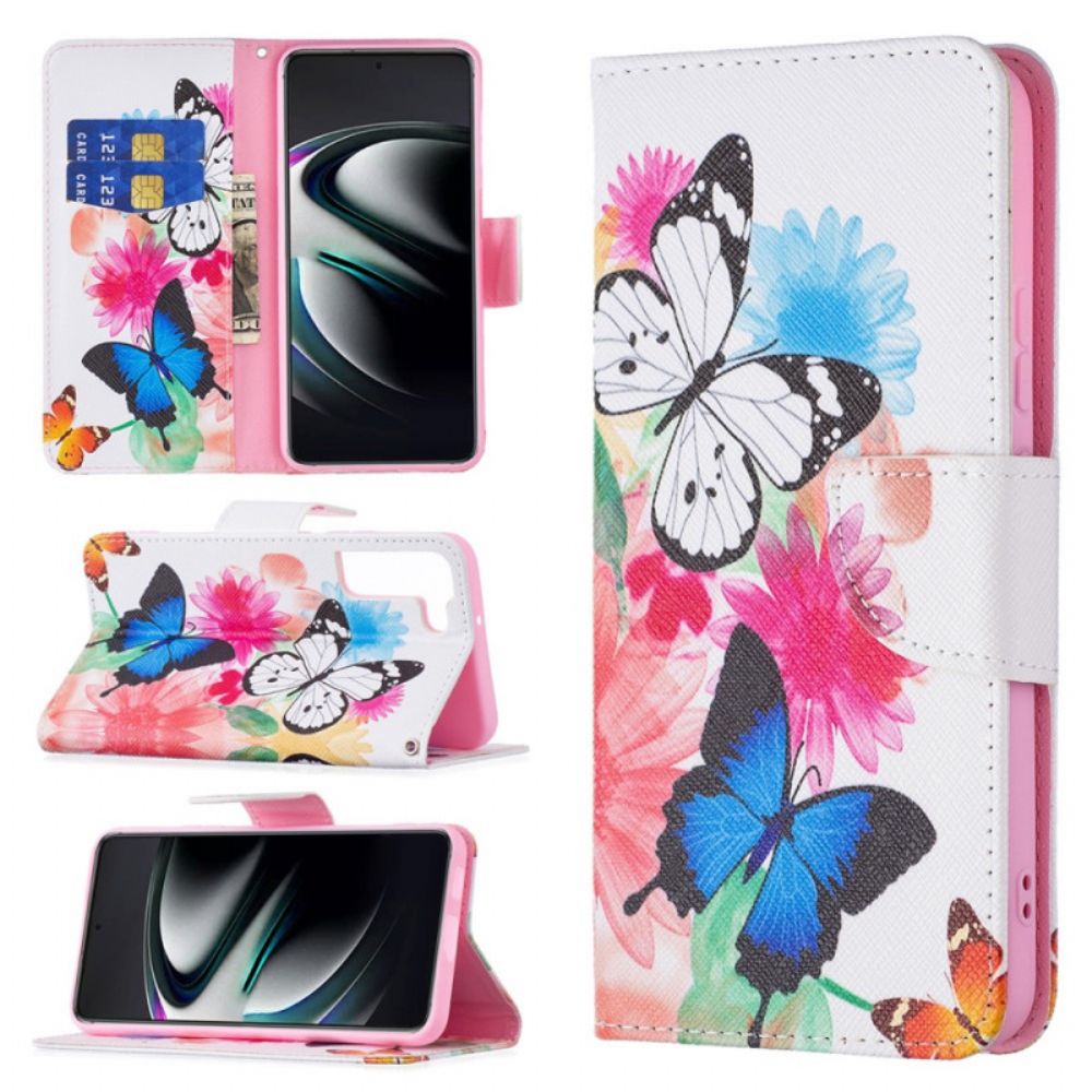 Flip Case Für Samsung Galaxy S22 Plus 5G Gemalte Schmetterlinge Und Blumen