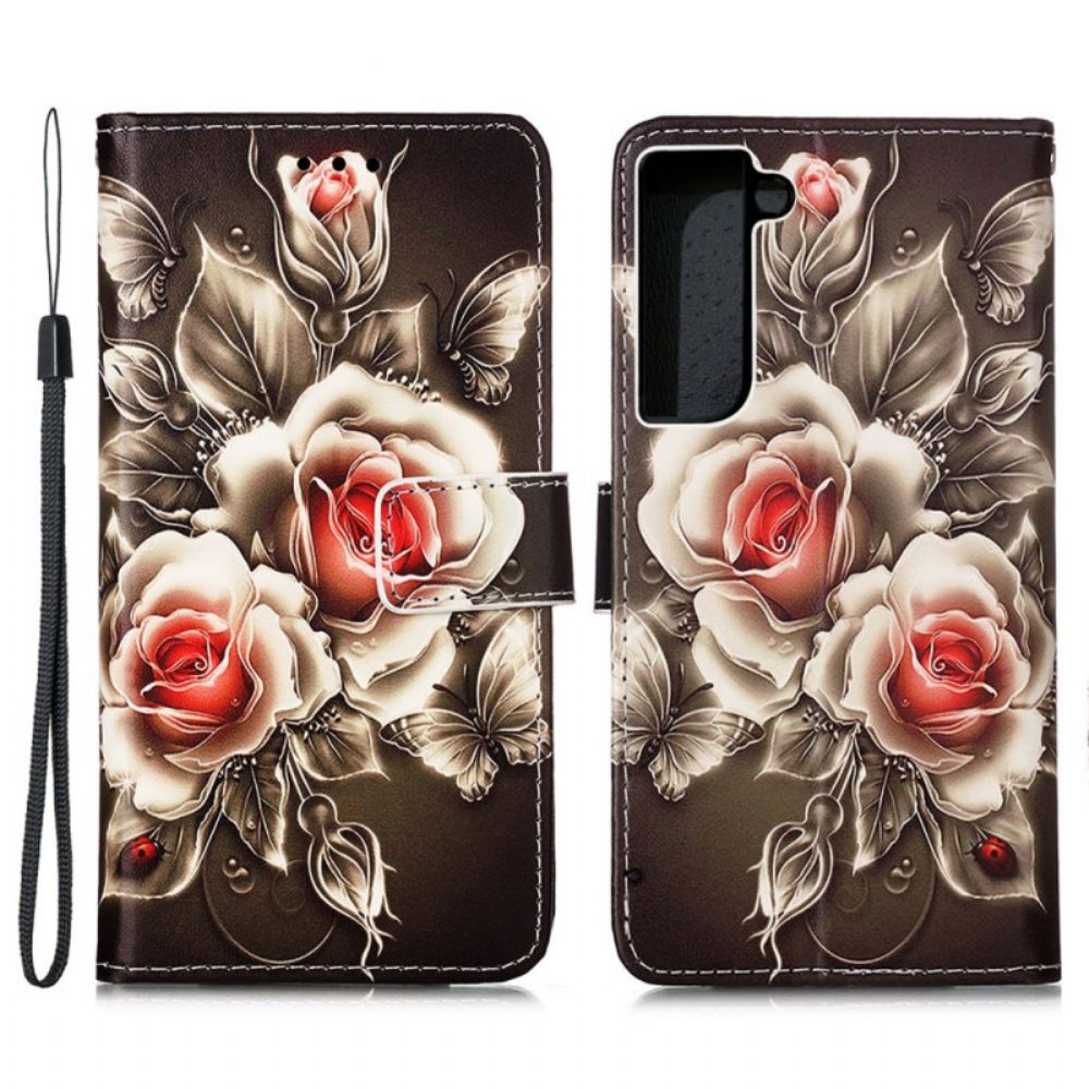 Flip Case Für Samsung Galaxy S22 Plus 5G Goldene Rosen