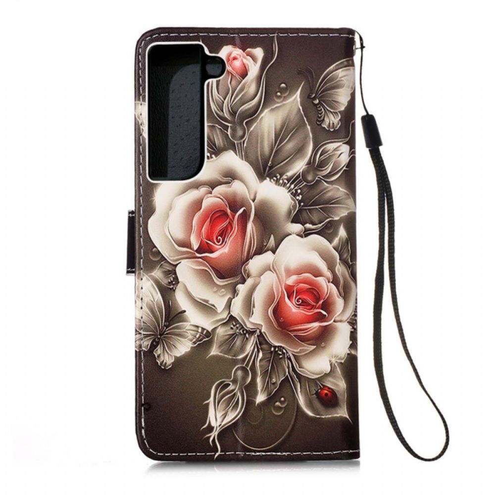 Flip Case Für Samsung Galaxy S22 Plus 5G Goldene Rosen