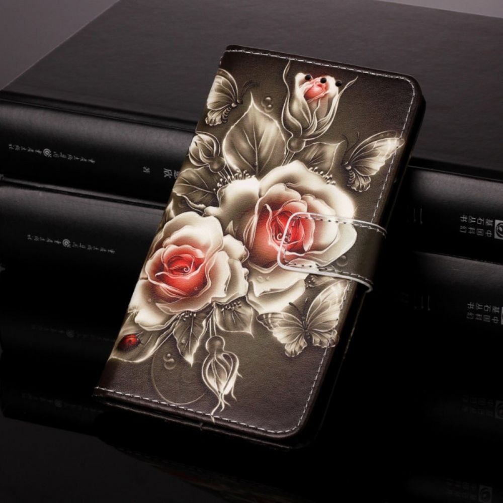 Flip Case Für Samsung Galaxy S22 Plus 5G Goldene Rosen