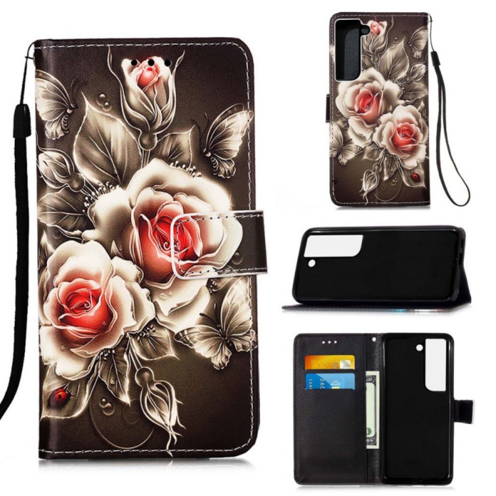 Flip Case Für Samsung Galaxy S22 Plus 5G Goldene Rosen