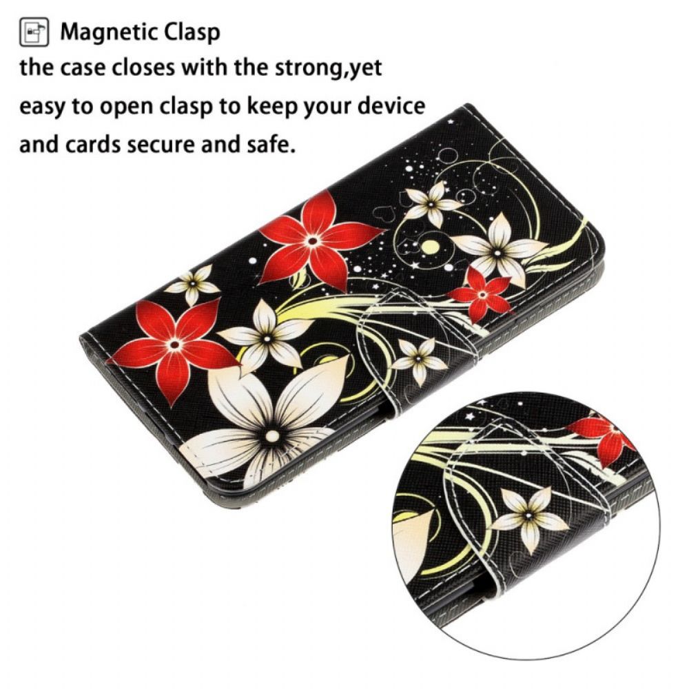 Flip Case Für Samsung Galaxy S22 Plus 5G Mit Kordel Bunte Riemenblumen