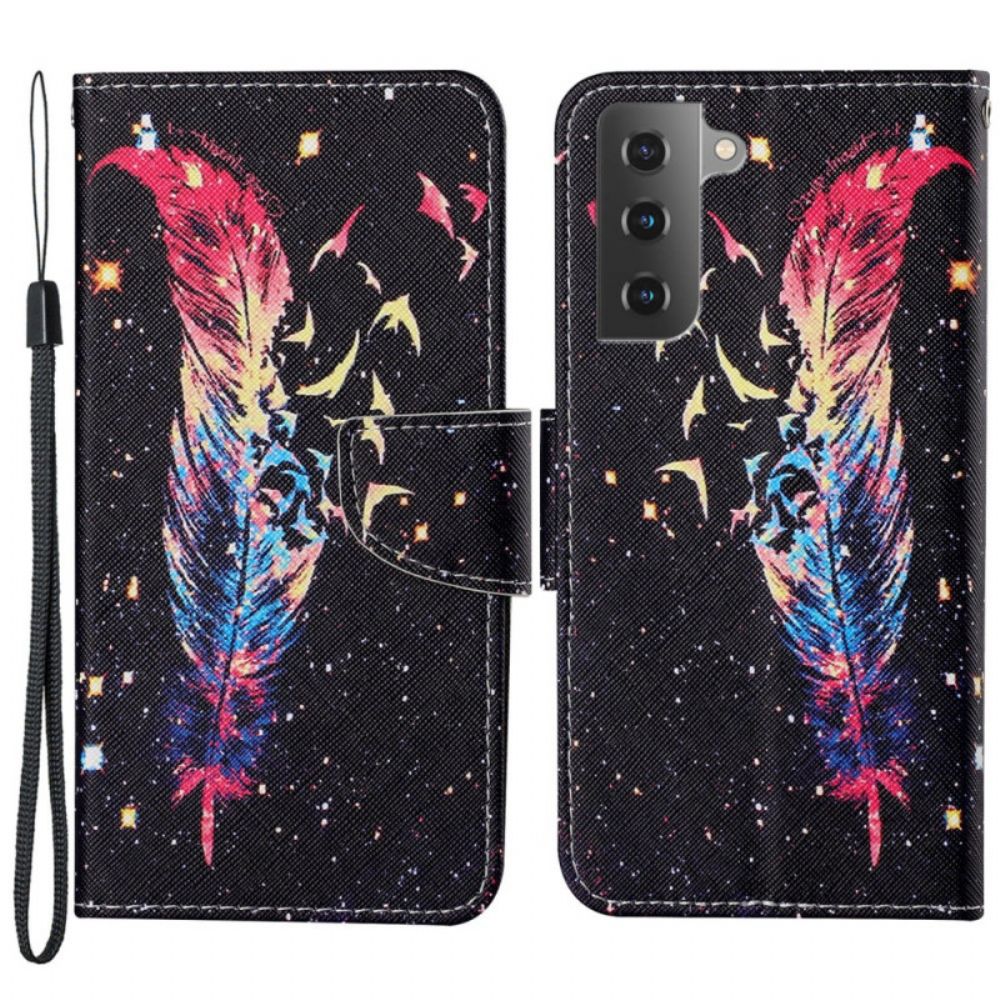 Flip Case Für Samsung Galaxy S22 Plus 5G Mit Kordel Bunte Riemenfeder