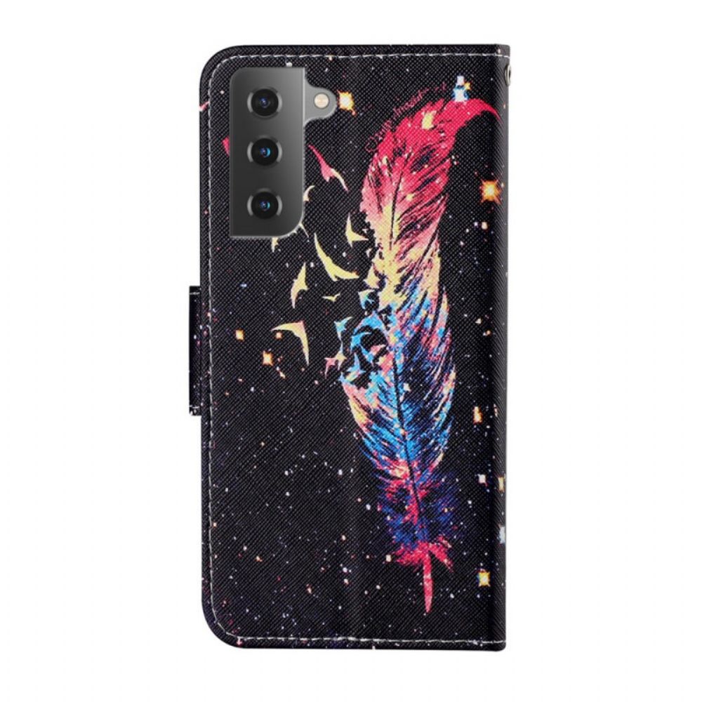 Flip Case Für Samsung Galaxy S22 Plus 5G Mit Kordel Bunte Riemenfeder