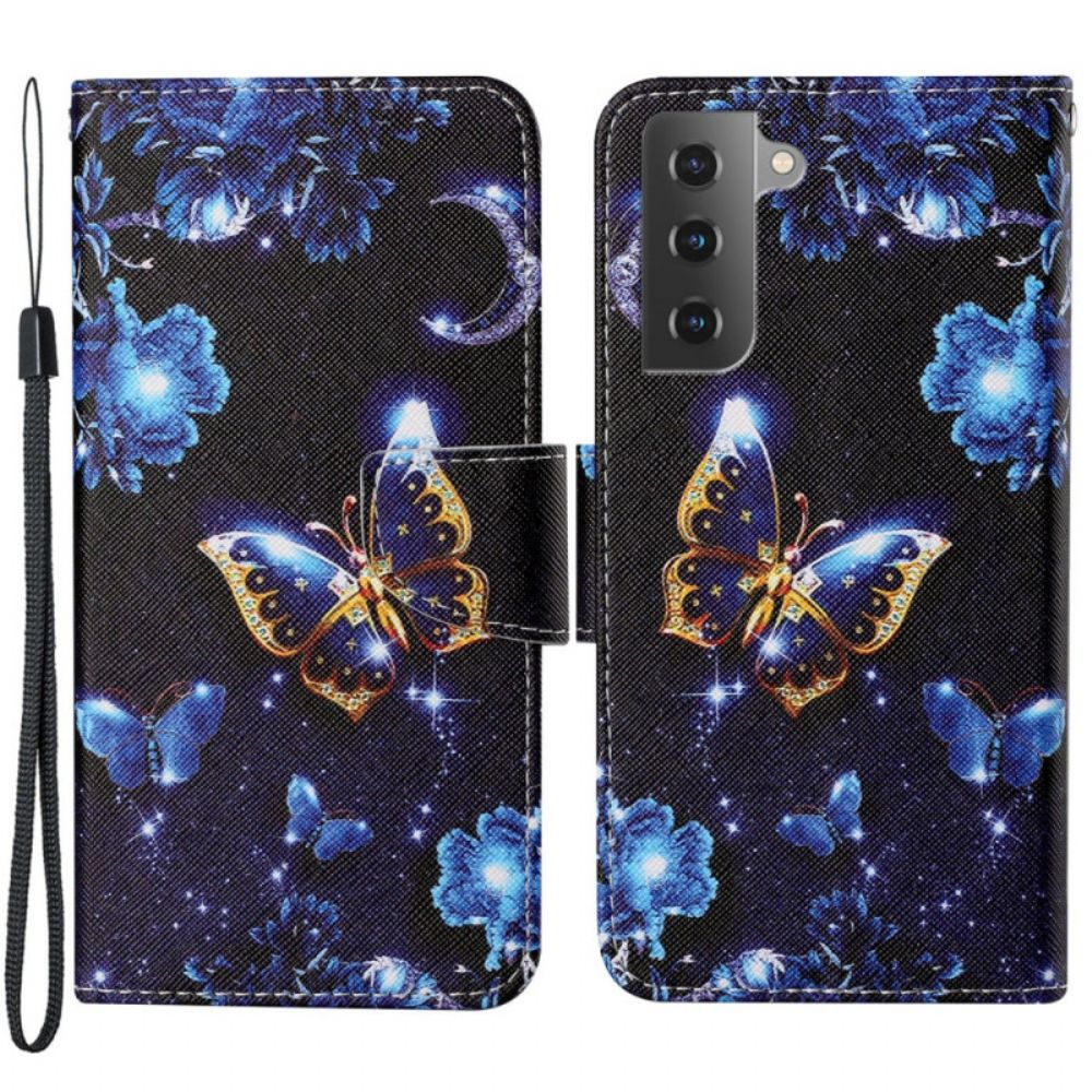 Flip Case Für Samsung Galaxy S22 Plus 5G Mit Kordel Edelriemen-schmetterlinge