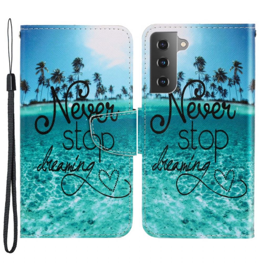 Flip Case Für Samsung Galaxy S22 Plus 5G Mit Kordel Hören Sie Nie Auf Zu Träumen Marineblaues Riemchen