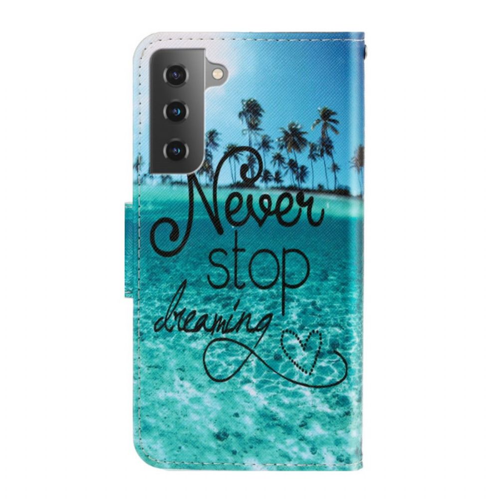 Flip Case Für Samsung Galaxy S22 Plus 5G Mit Kordel Hören Sie Nie Auf Zu Träumen Marineblaues Riemchen