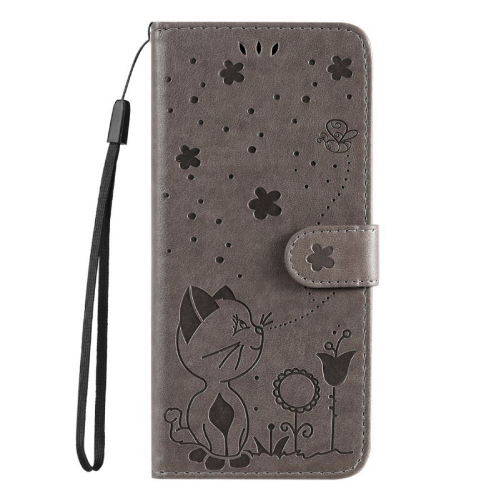 Flip Case Für Samsung Galaxy S22 Plus 5G Mit Kordel Katze Und Biene Mit Riemen