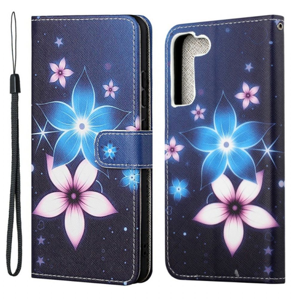 Flip Case Für Samsung Galaxy S22 Plus 5G Mit Kordel Mondriemenblumen