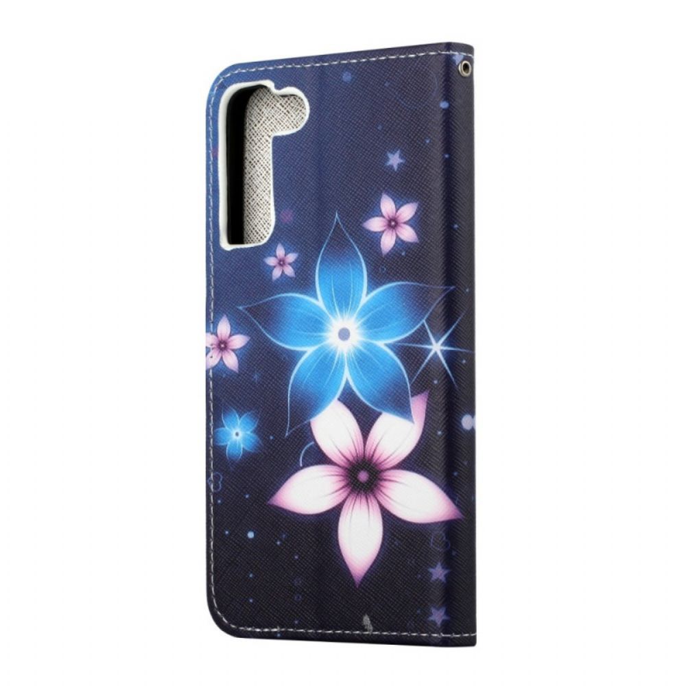 Flip Case Für Samsung Galaxy S22 Plus 5G Mit Kordel Mondriemenblumen