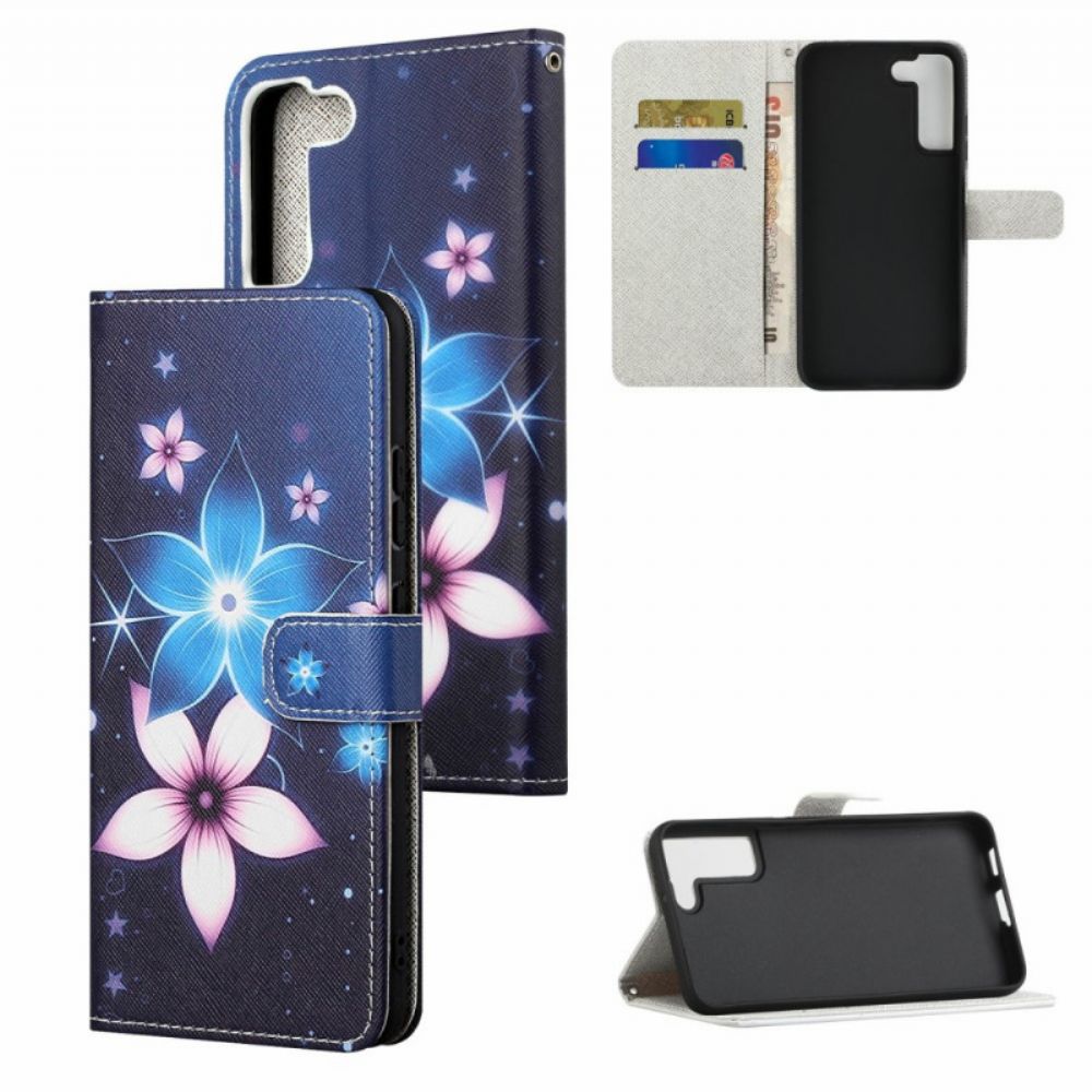 Flip Case Für Samsung Galaxy S22 Plus 5G Mit Kordel Mondriemenblumen