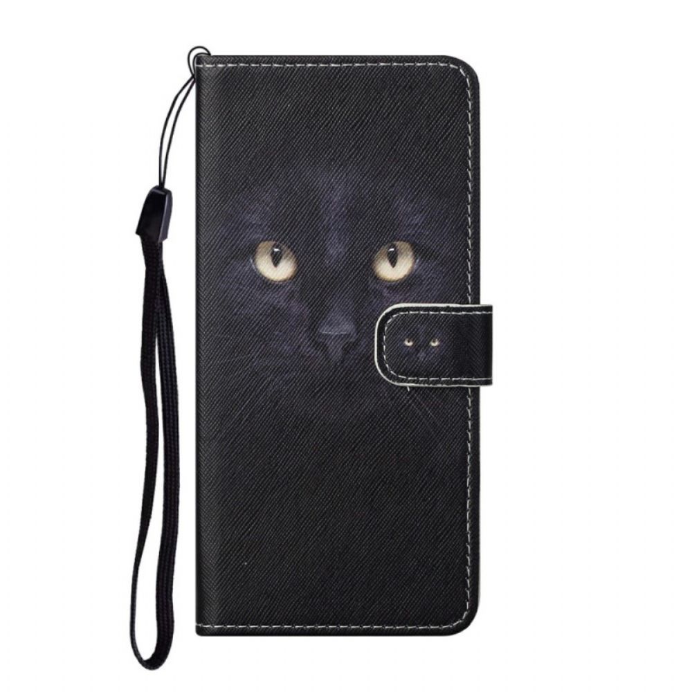 Flip Case Für Samsung Galaxy S22 Plus 5G Mit Kordel Schwarze Katzenaugen Mit Riemen