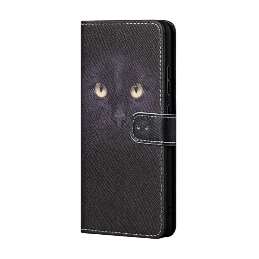 Flip Case Für Samsung Galaxy S22 Plus 5G Mit Kordel Schwarze Katzenaugen Mit Riemen