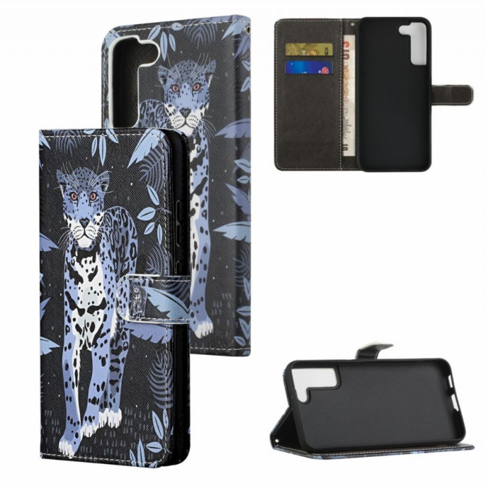 Flip Case Für Samsung Galaxy S22 Plus 5G Mit Kordel Tanga-leopard