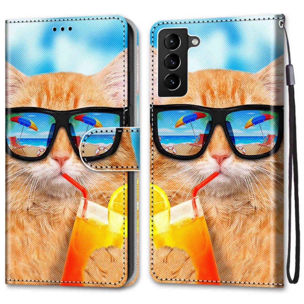 Flip Case Für Samsung Galaxy S22 Plus 5G Mit Kordel Tanga Sonnenkatze