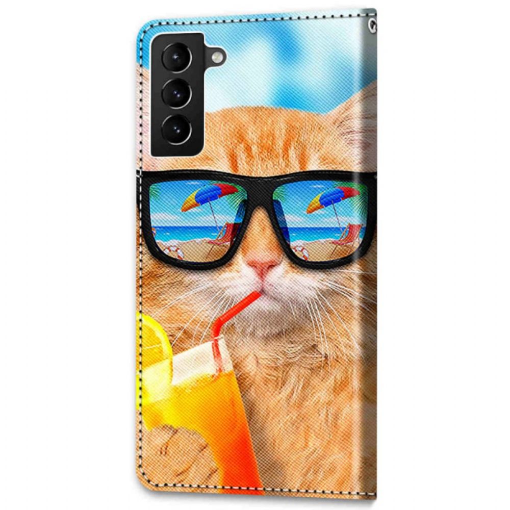 Flip Case Für Samsung Galaxy S22 Plus 5G Mit Kordel Tanga Sonnenkatze