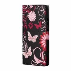 Flip Case Für Samsung Galaxy S22 Plus 5G Schmetterlinge Und Blumen