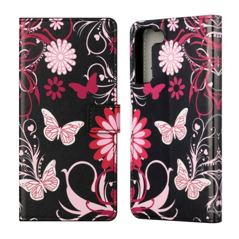 Flip Case Für Samsung Galaxy S22 Plus 5G Schmetterlinge Und Blumen