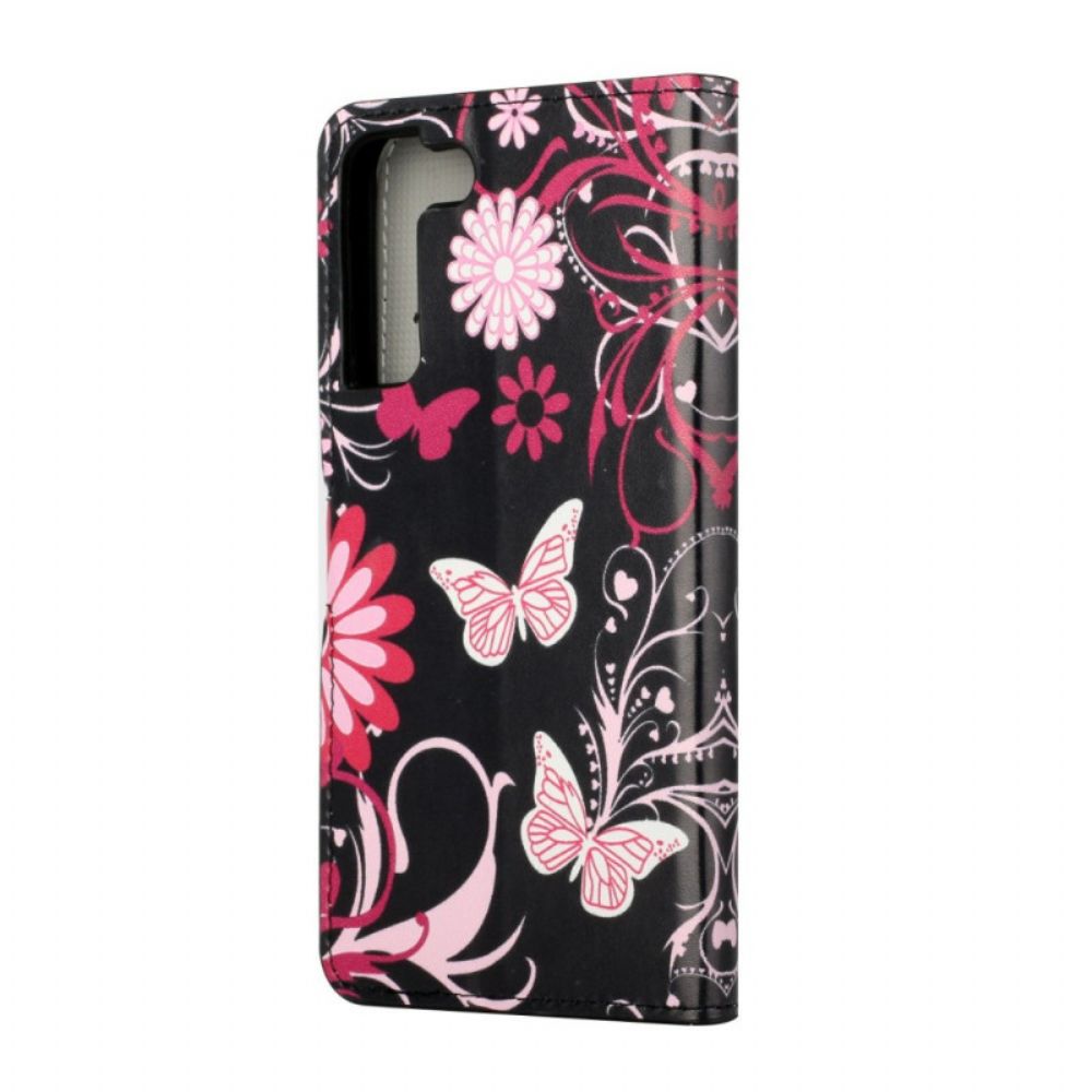 Flip Case Für Samsung Galaxy S22 Plus 5G Schmetterlinge Und Blumen